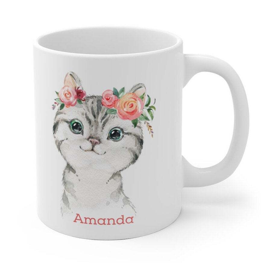 Kitten Mug Personalizable Cute Girl Cat Mug Gift For Birthday/thank