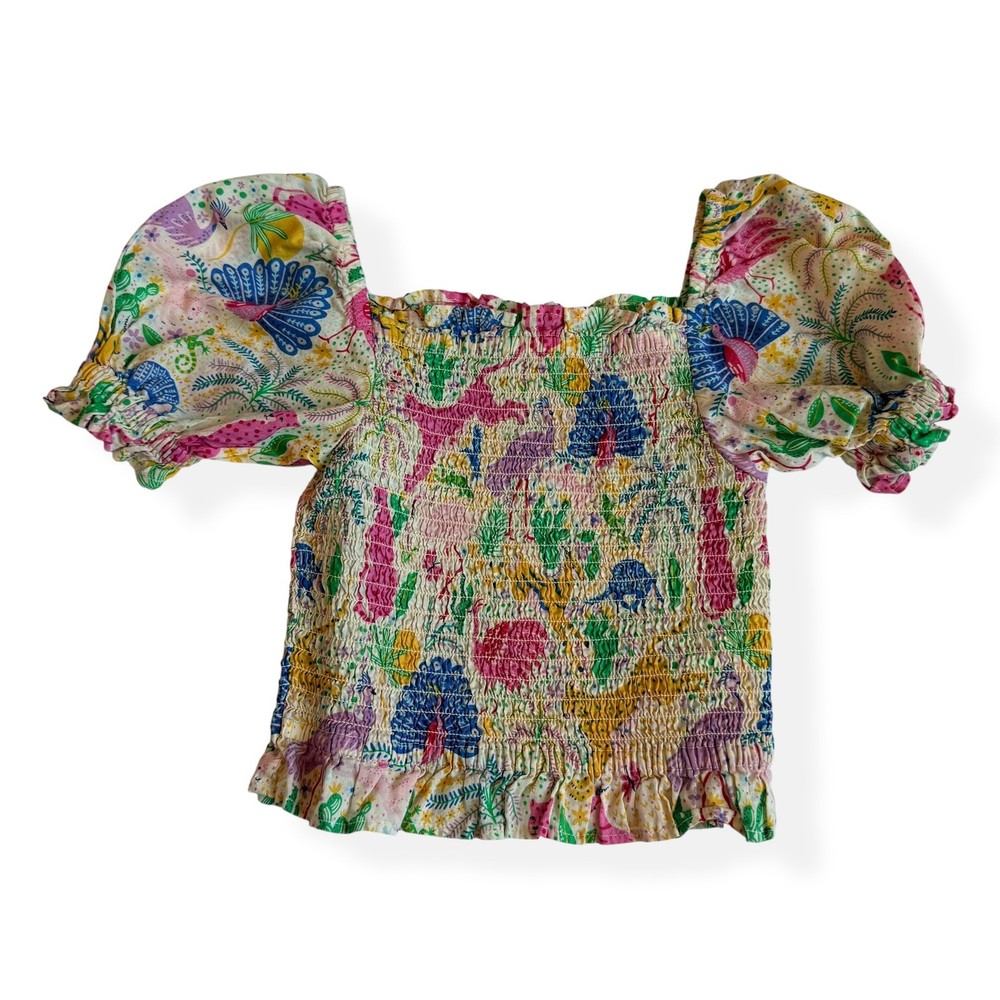 Mini Boden Girls Safari Smocked Cotton Top 5-6