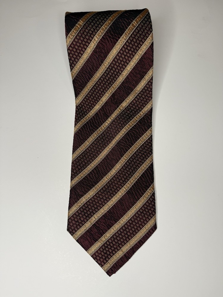 CANALI Men's 100% Silk Necktie Classic ITALY Luxury Designer STRIPED Red W/ Gold
