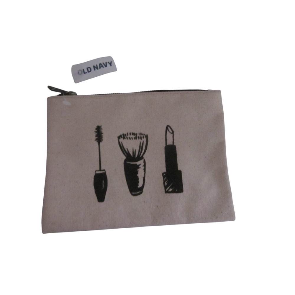 NWT OLD NAVY Canvas Zip Top Cosmetic Makeup Bag w/ Mascara & Lipstick Print