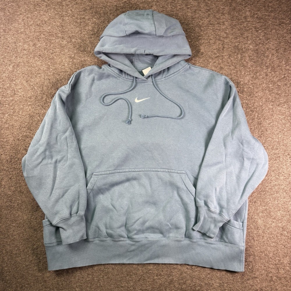 Nike Hoodie Womens 2x Light Blue Center Swoosh Embroidered Fleece Pullover
