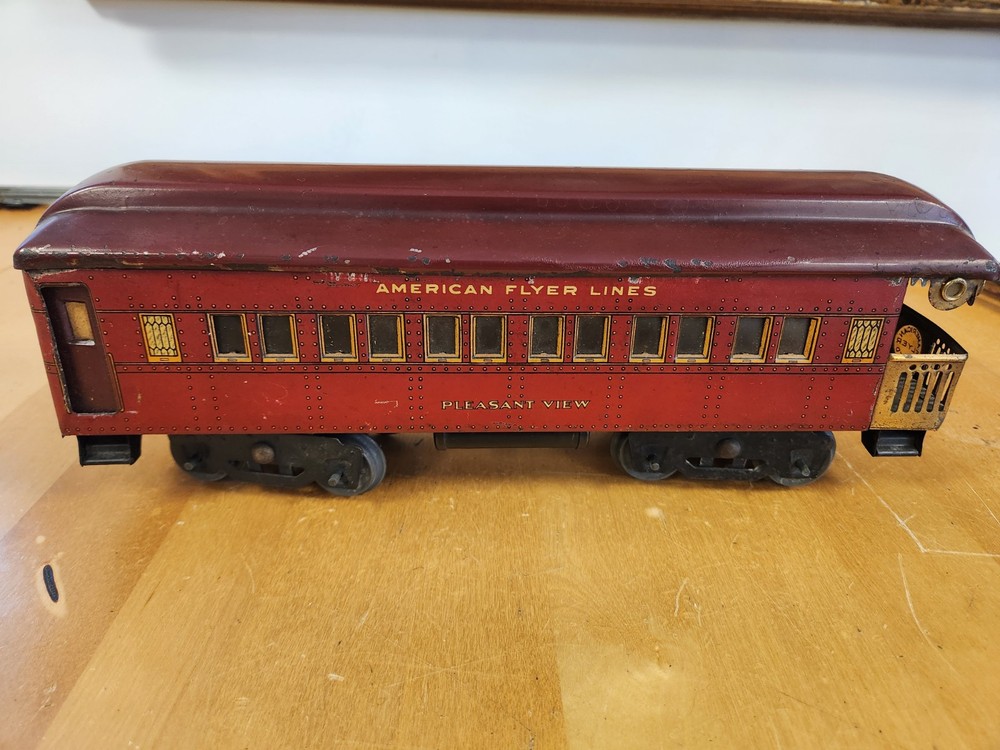 Vintage Prewar American Flyer Toy Train Passenger Car in Red Pleasant View