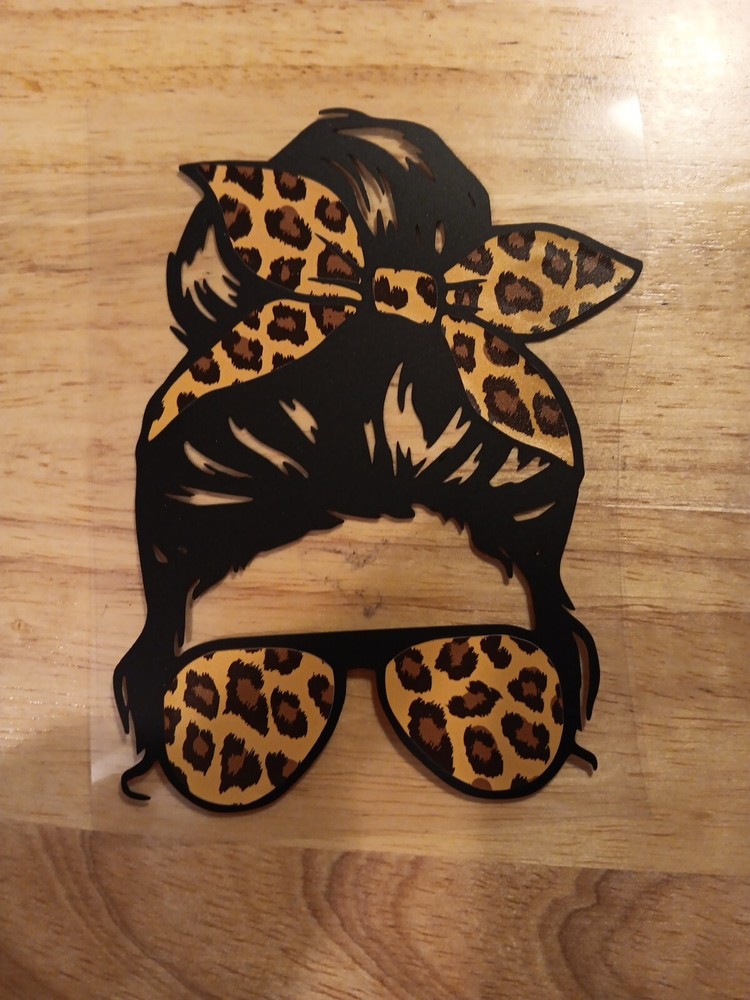 Mom Life Leopard Print Messy Bun Car Decal Sticker