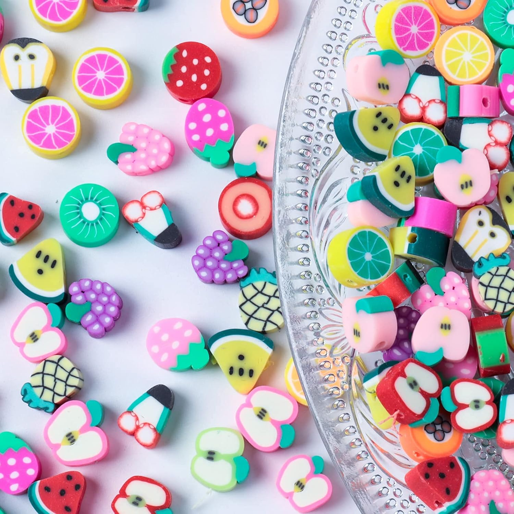 100Pcs Mixed Fruit Spacer Beads Polymer Clay for Jewelry, Bracelet, Craft DIY
