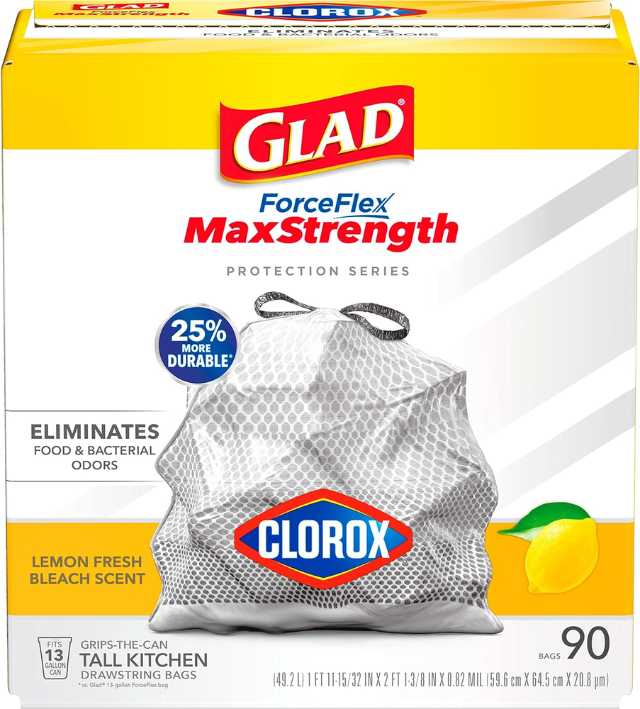 Forceflex Maxstrength with Clorox Trash Bags, 13 Gal, Lemon Fresh Bleach, 90 ...