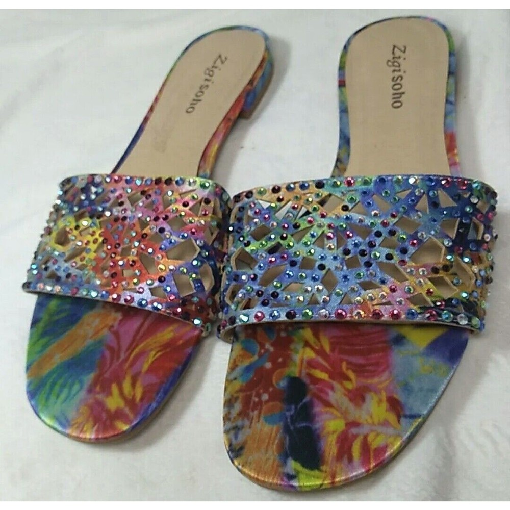 Zigi Soho 9 Taniya Rhinestone Bling Sandals Rainbow Mermaid Flats