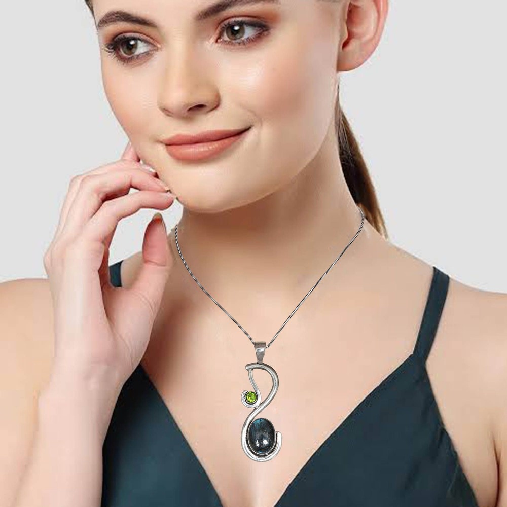Red Coral Chrome Diopside Silver Pendant Necklace for Women 2.75 Inch