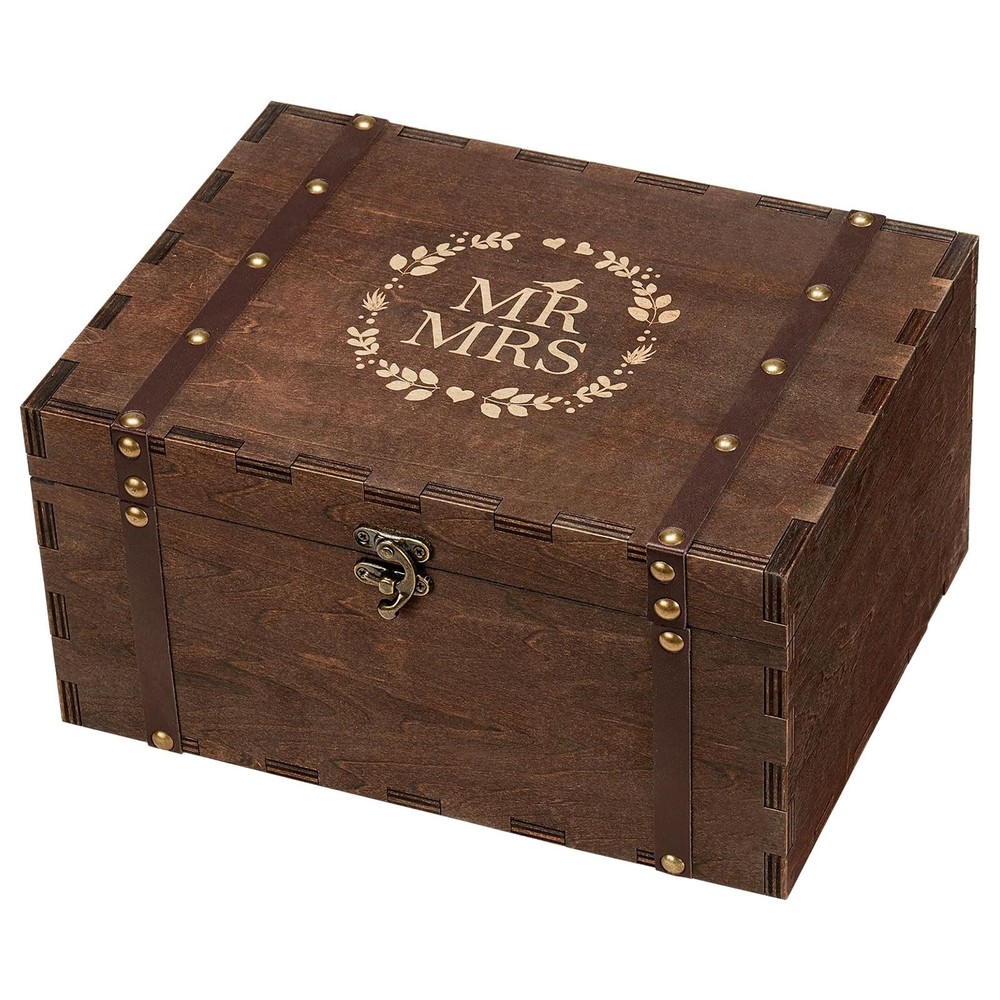 Large Mr and Mrs Wedding Keepsake Box with Lids, Engraved Wooden Storage and ...