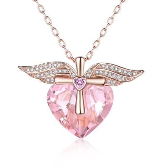 12Ct Heart Cut Simulated Pink Sapphire/CZ Pendant Necklace 14k Rose Gold Plated