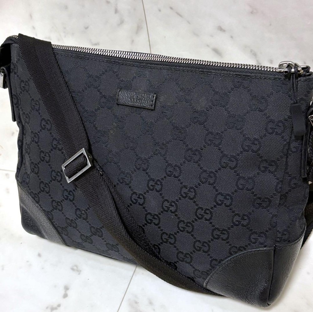 GUCCI GG canvas leather black crossbody shoulder bag high quality