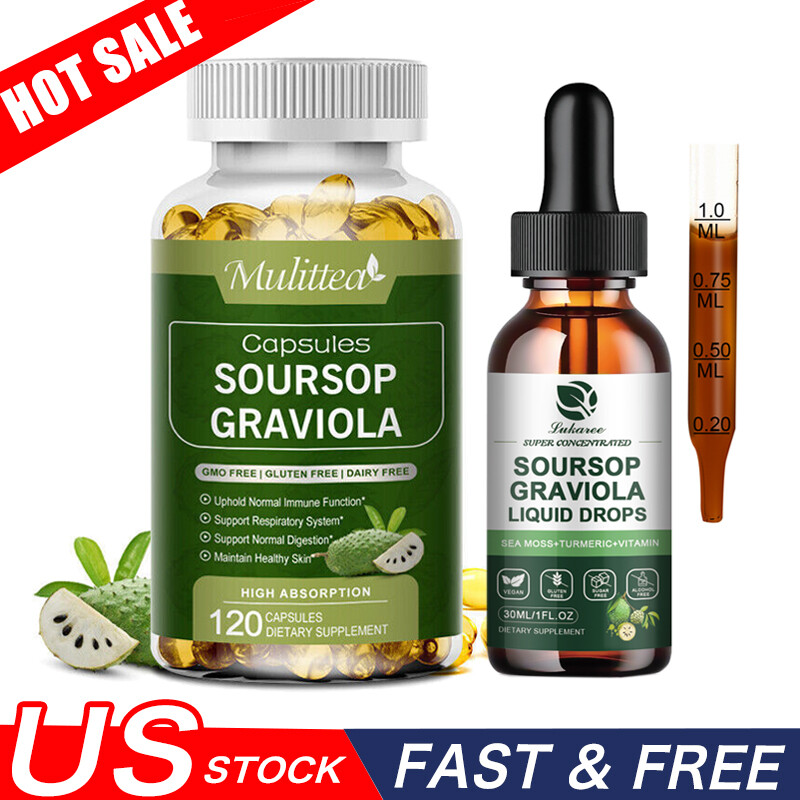 120pcs Soursop Graviola Extract Capsule + 60ml Drops, Support Immune Health
