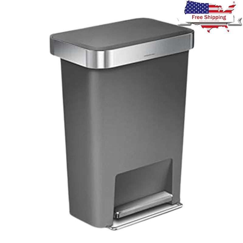 45L Kitchen Step Trash Can Soft-Close Lid Liner Pocket Stainless Steel Pedal New
