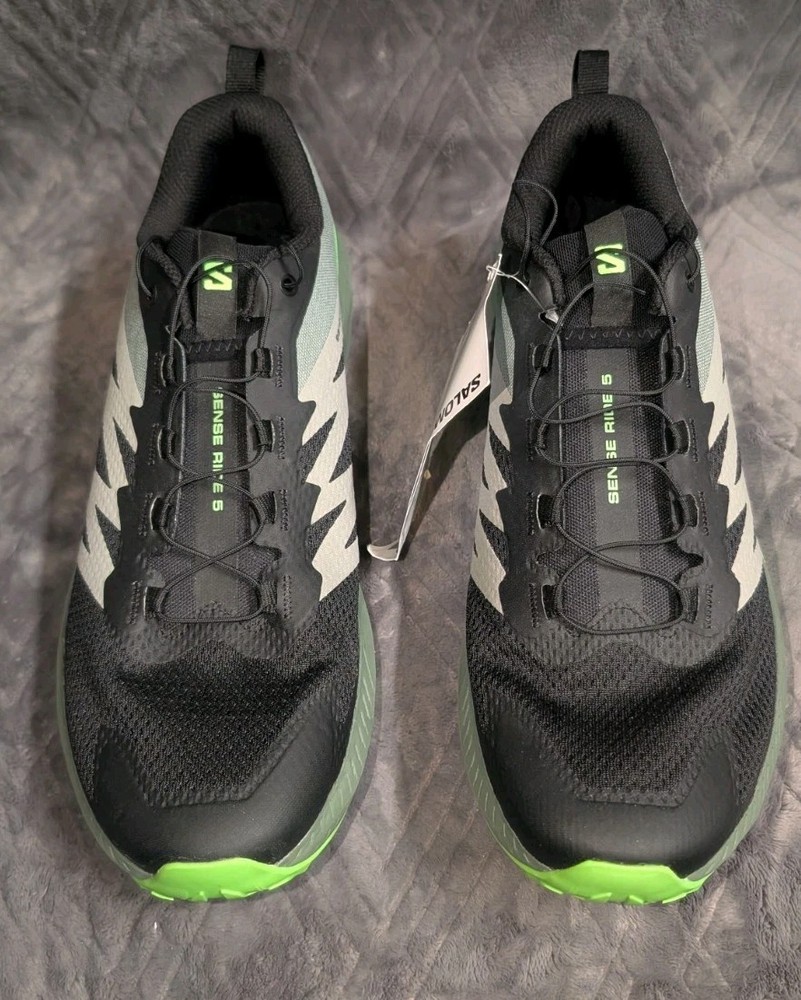 Salomon Sense Ride 5 Trail Running Shoes Size 12 Black Green Gecko
