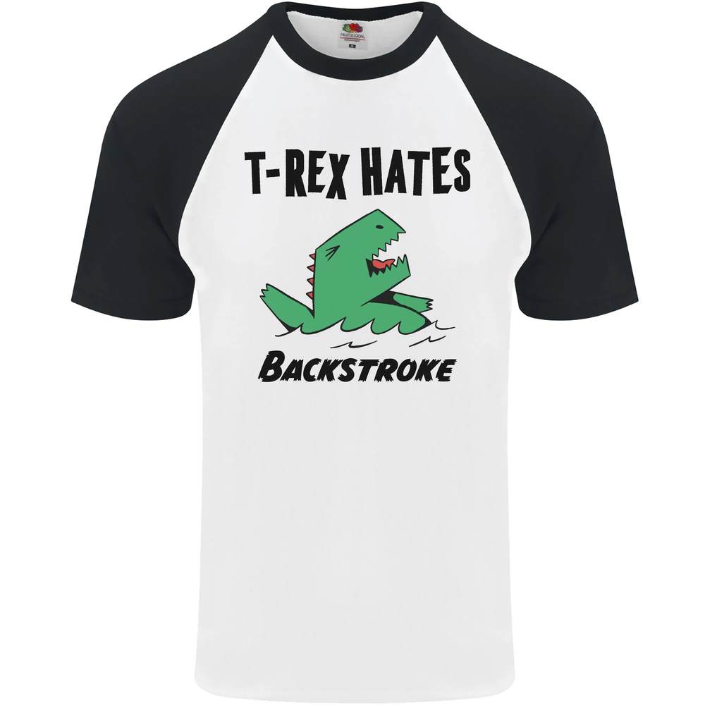 T-Rex Hates Backstroke Funny Swimming Swim Mens S/S Baseball T-Shirt