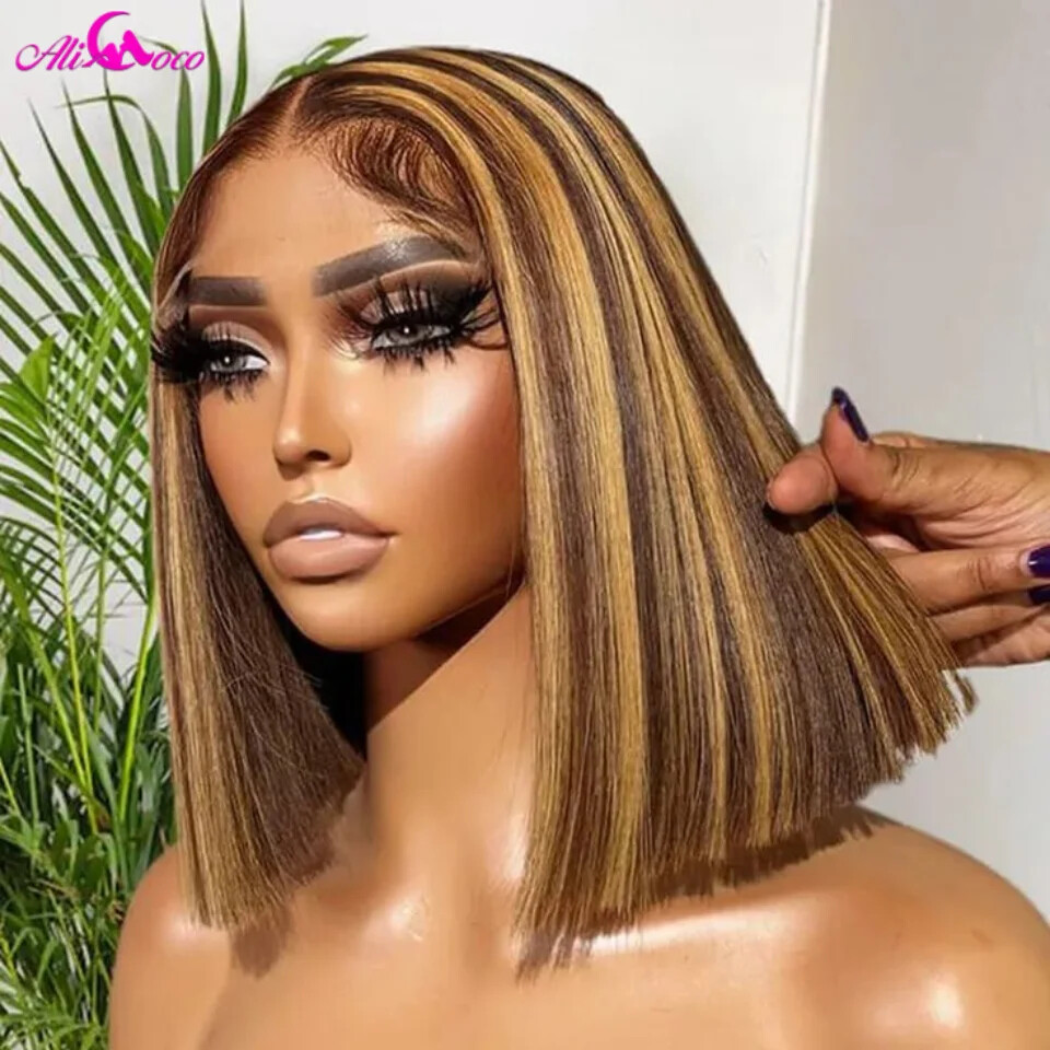 Highlight Blonde Short Bob Wig Straight Lace Front Human Hair Wigs Brazilian Wig