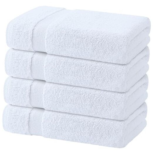 Wealuxe Bath Towels Set of 4 — 27 x 54 Inch, 100% Bath Towels, 4 Pack White