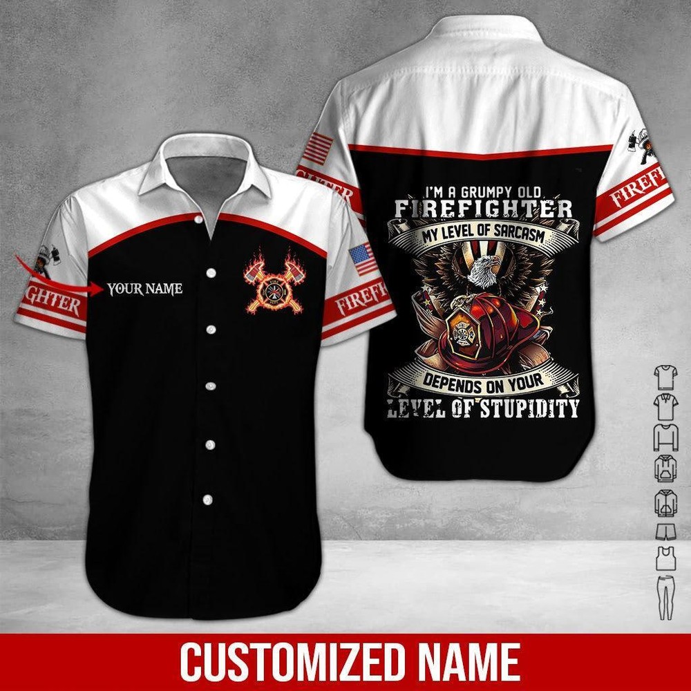 Personalized Proud Firefighter Im A Grumpy Old Hawaiian Shirt For Men Women
