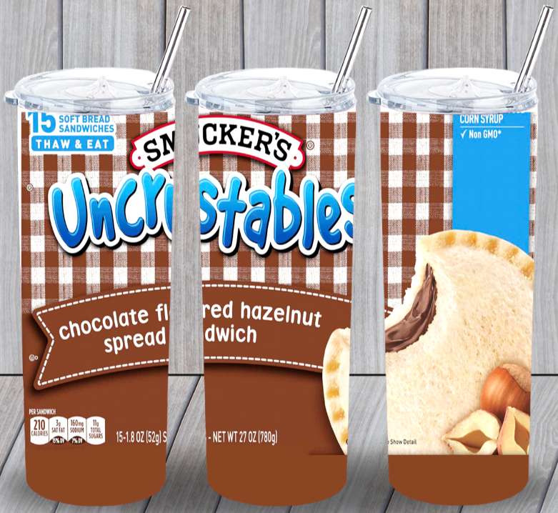 Uncrustables Hazelnut Multicolor 20oz Insulated Tumbler Lid Plastic Straw New