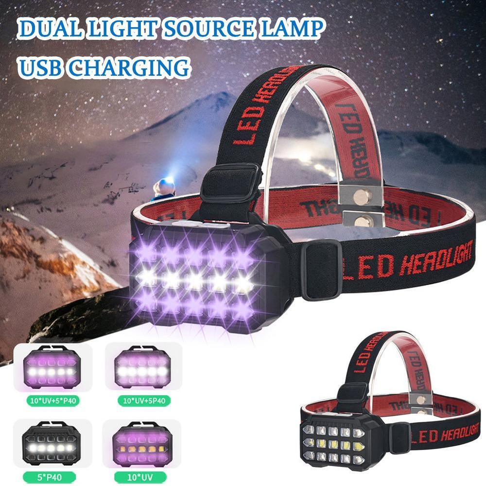 Super Bright LED UV Headlamp Rechargeable Headlight Flashlight USB Head Li T7N7