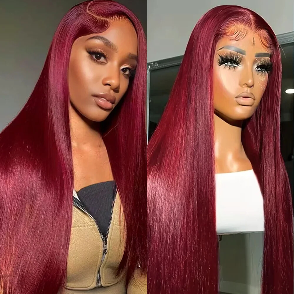 Burgundy Straight HD Lace Front Wig 99J Brazilian Human Hair