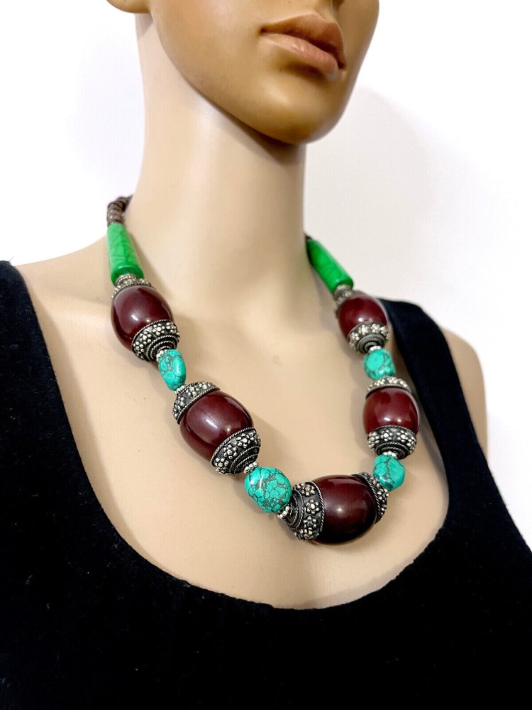 N5164 Ethnic Resin Bead TIBETAN Naga Gypsy Bold Fashion Necklace Vintage Jewelry