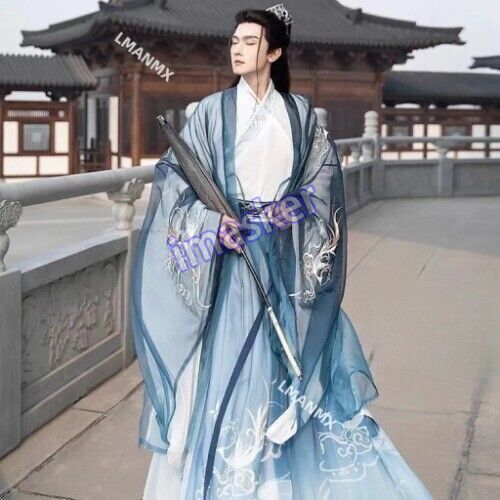 Men Hanfu Chinese Traditional Costume Set Chiffon Confucian Dress Cosplay Hanfu