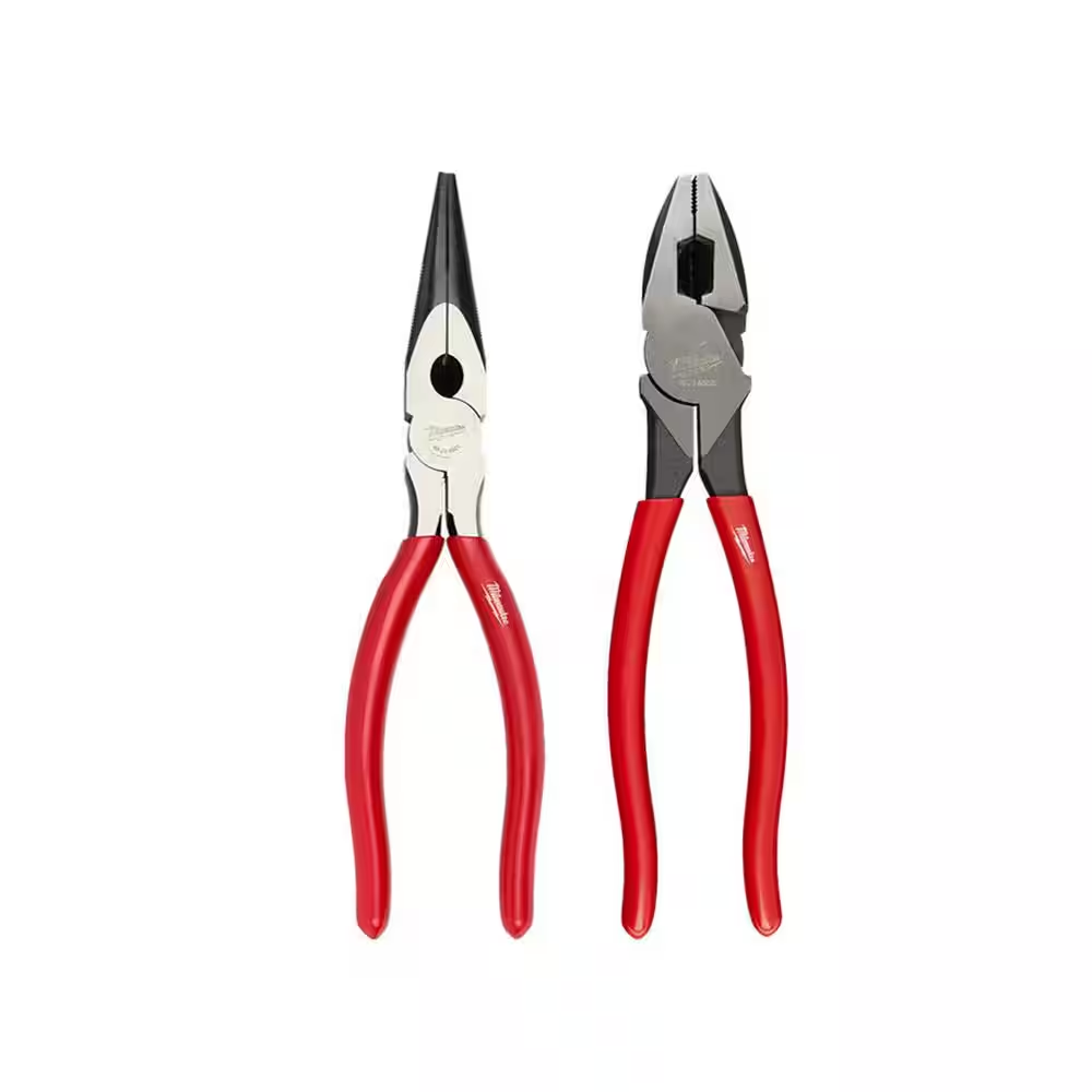 9-Inch High-Leverage Linesman Pliers with 8-Inch Dipped Grip and Long Nose Pliers 2-Piece Set