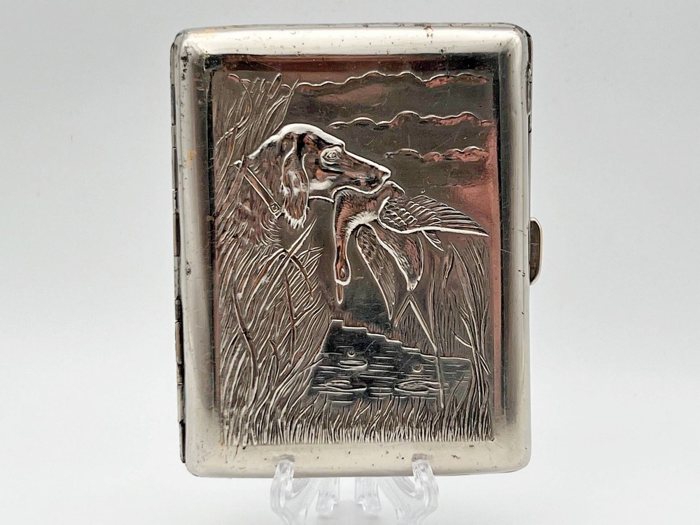 Cigarette Case Dog and Duck Vintage Soviet Smoking Box Hunting Tobacciana USSR
