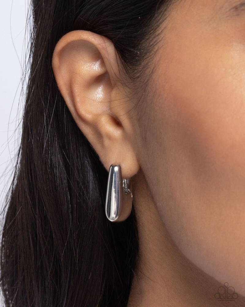New Paparazzi Jewelry-Square Symmetry Hinge Hoops Earring-Silver