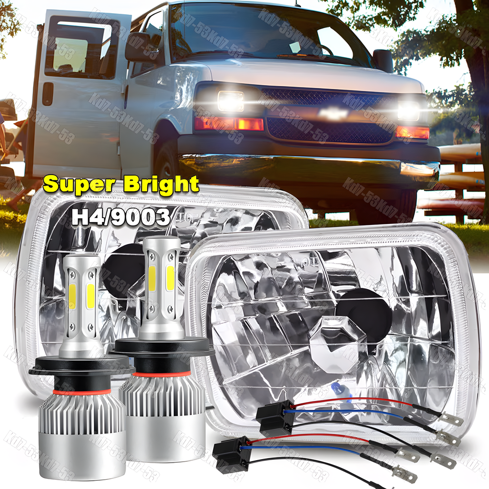 DOT For Chevy Express Cargo Van 1500 2500 3500 Pair 7x6 LED Headlights Hi-Lo DRL
