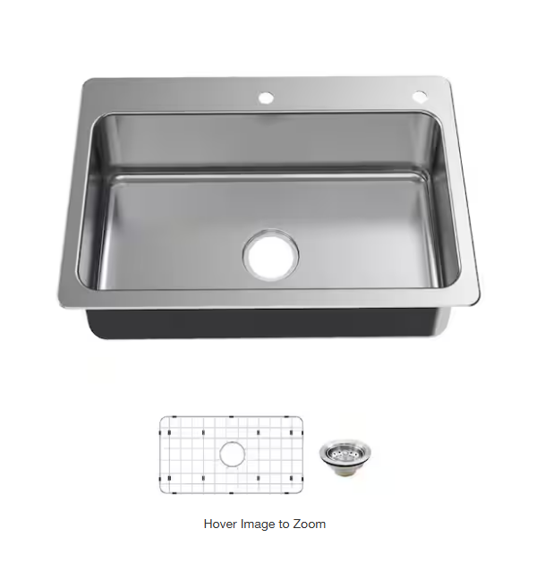Glacier Bay Bratten 33-Inch Drop-In Stainless Steel Single Bowl Sink