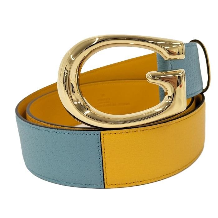 Authentic GUCCI G Buckle Belt in Bicolor Yellow Blue Leather