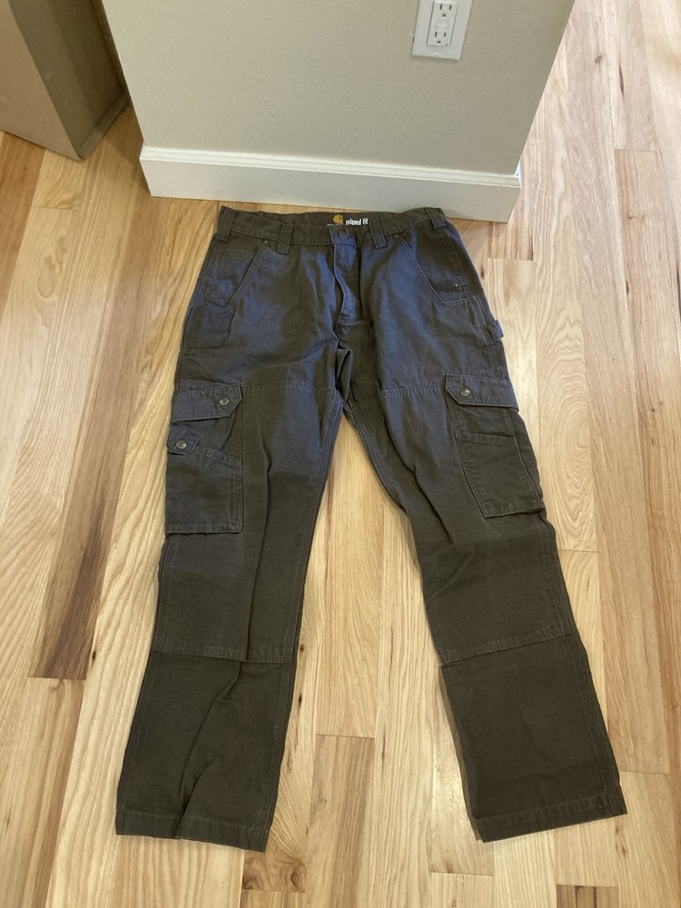 Carhartt Pants Men 34x32 Gray Double Knee Canvas Workwear Relaxed Straight Leg