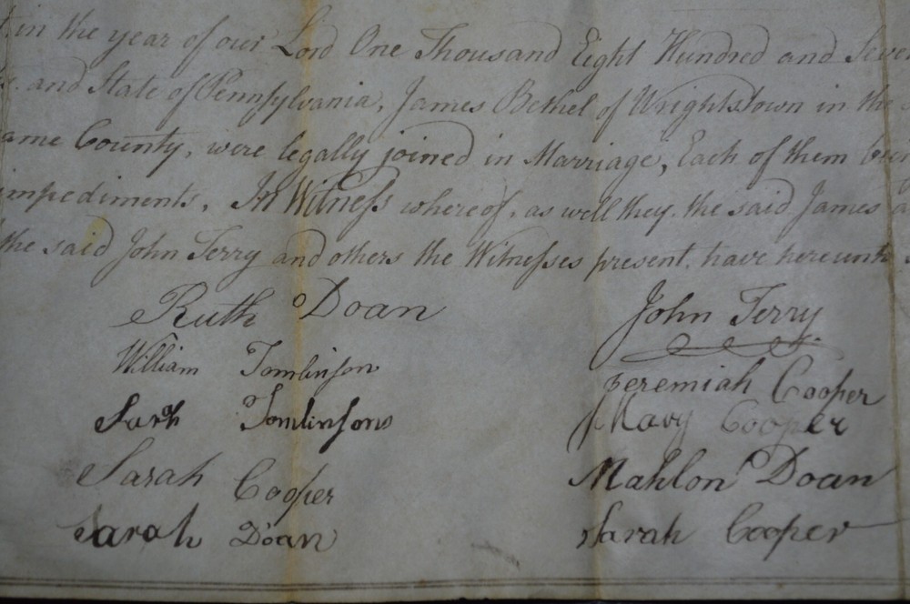 1807 Bucks County PA Handwritten Document Signed by Doan Family Members & Others