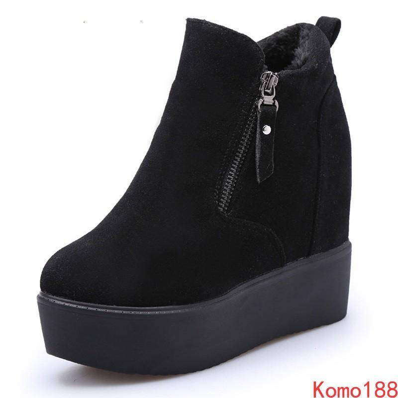 Women's Fur-Lined Platform Ankle Boots with Wedge Heel and Zip Closure