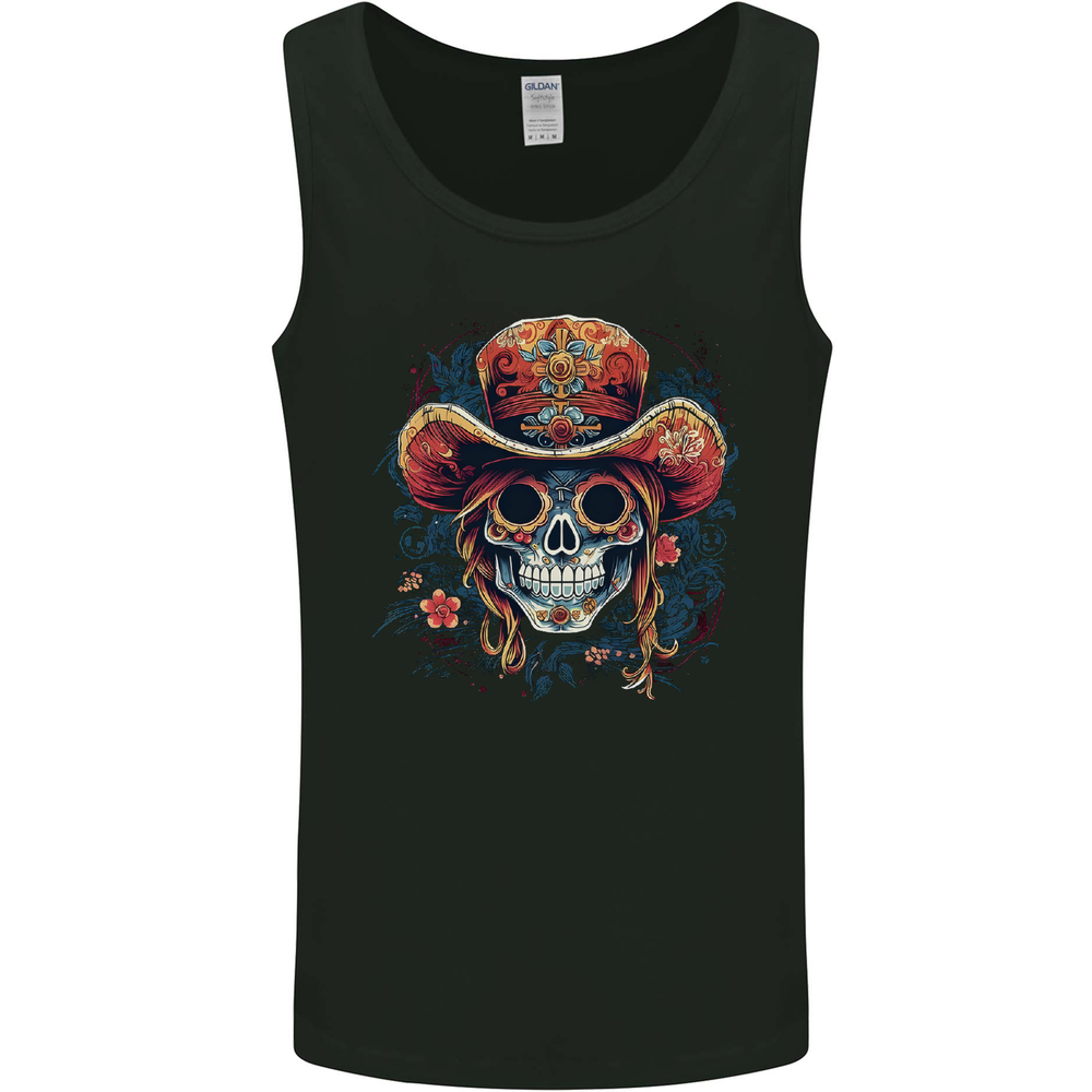 Pirate Sugar Skull Day of the Dead DOTD Mens Vest Tank Top