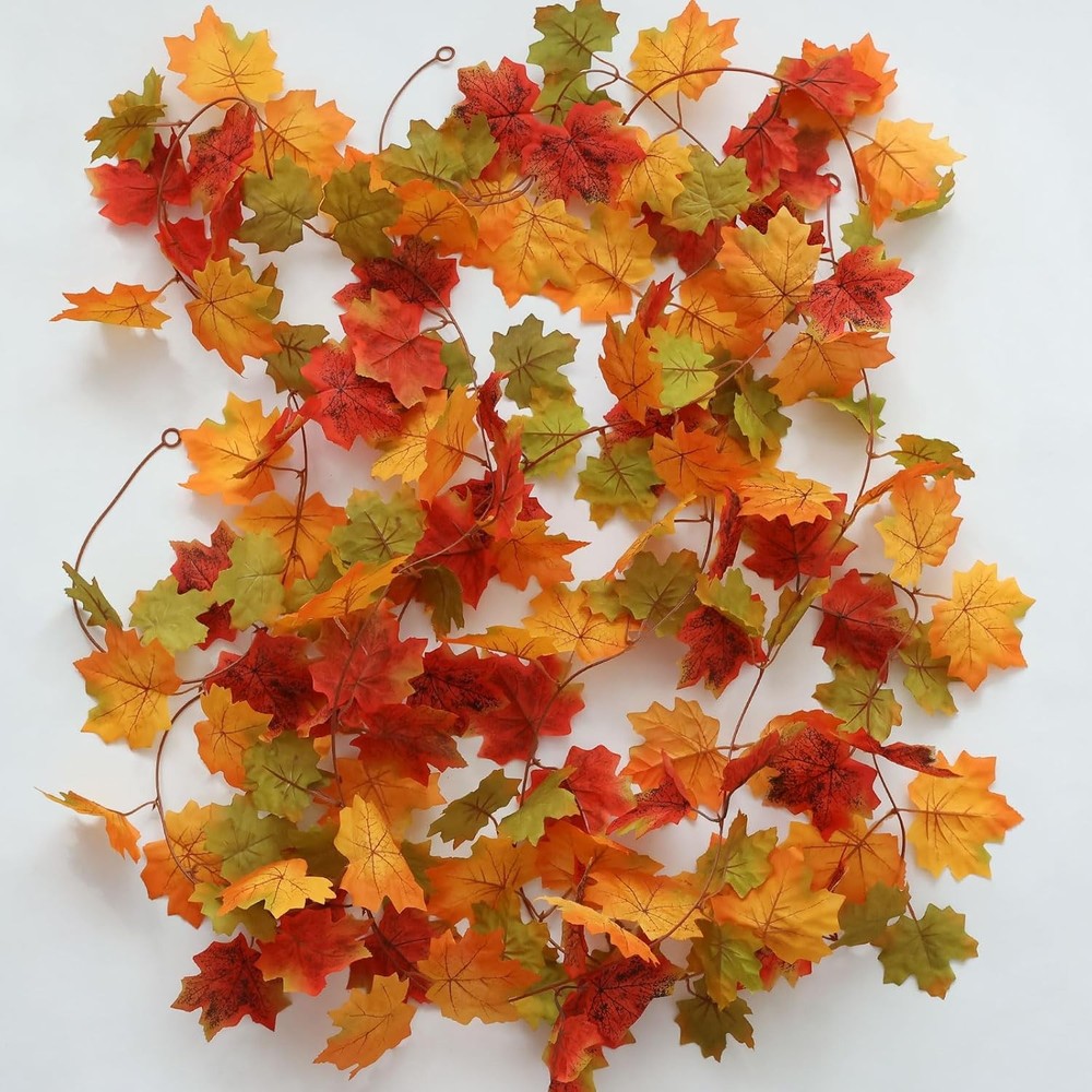 MIZII 6FT Fall Maple Leaf Garland - 3 Strands Artificial Autumn Decor