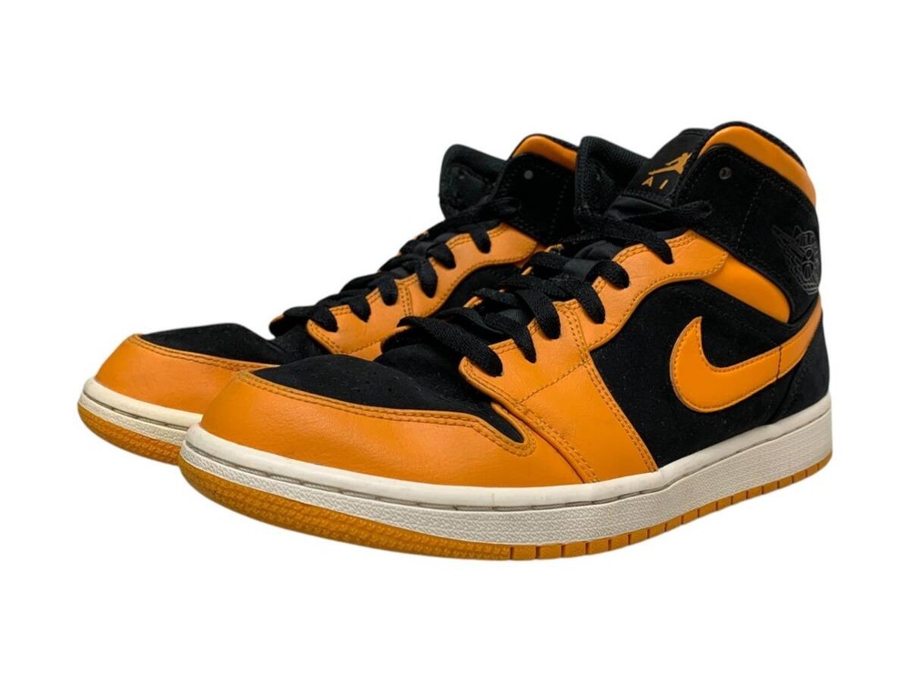 Nike Air Jordan 1 Mid High Top Sneakers Men Size 9.5 US Black Orange 554724-081