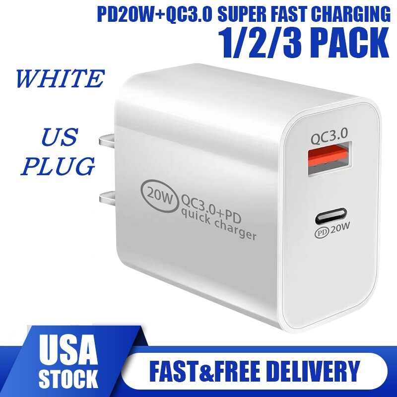 For iPhone iOS & Android USB C Wall Charger 20W Fast Block Type C Charging Cube