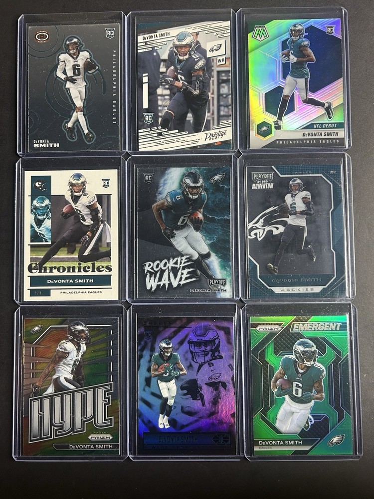 ( 9 ) DeVonta Smith Football Lot Rookies & Inserts • Eagles RC • Green/Silver