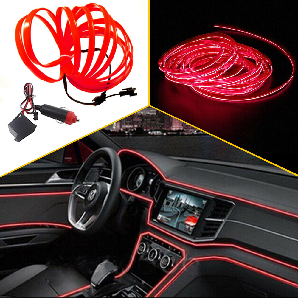 LED Universal Decorative Car Interior Atmosphere Wire Light Cold Strip Red 5m