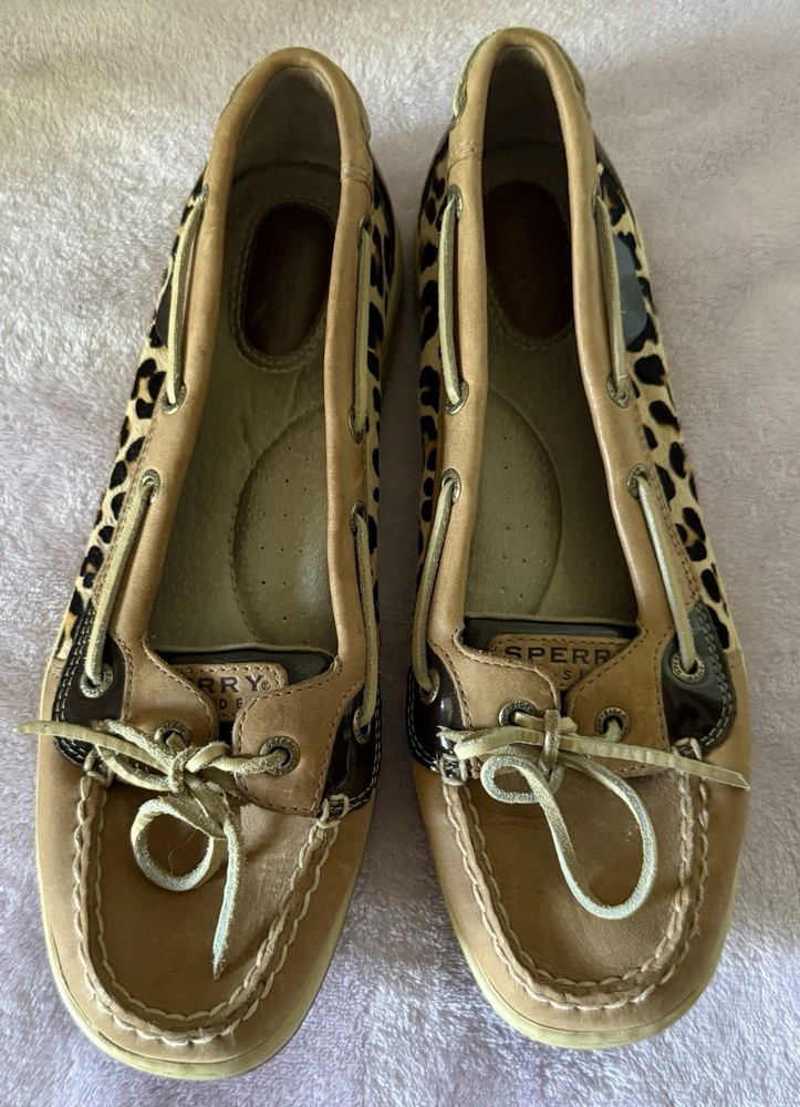 Sperry Top-Sider Angelfish Pony Hair Leopard Print Boat Shoe Size 10 Women’s