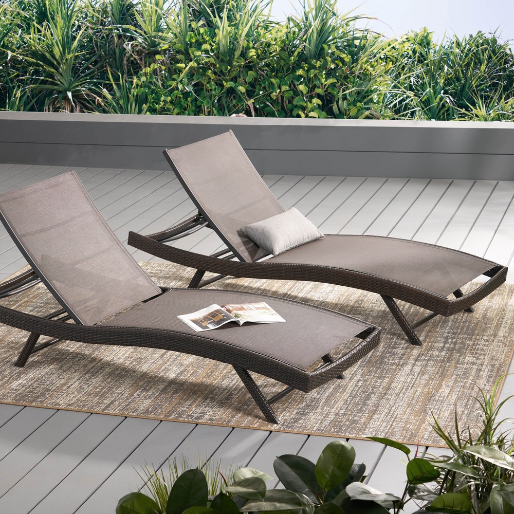 Christopher Knight Home Kauai Brown Outdoor Chaise Lounge Set of 2