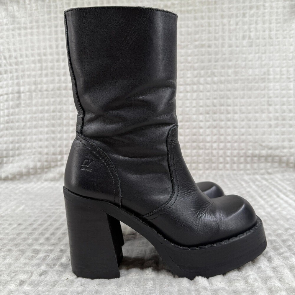 Destroy Womens Vintage Black Leather Platform Boots 40/9 US Chunky 90's Y2K Punk