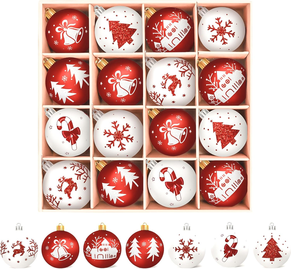 Christmas Baubles Plastic Christmas Tree Decorations 16x Baubles Xmas