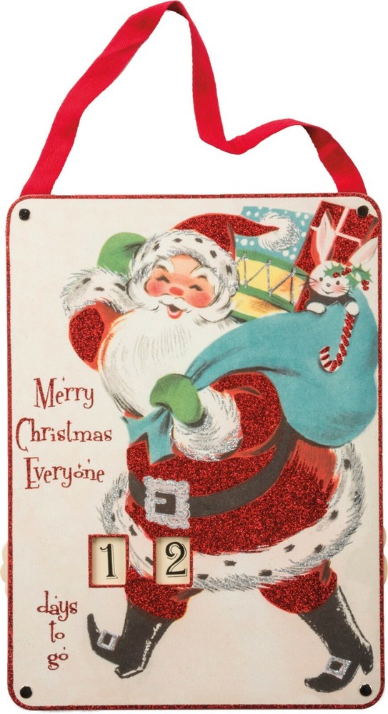 Санта обратный отсчет до Рождества вися дисплей ретро дизайн новый деревянный 14» Advent