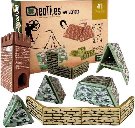 Military Battlefield Magnetic Tiles Building Blocks - 41 Pieces Set with War ...