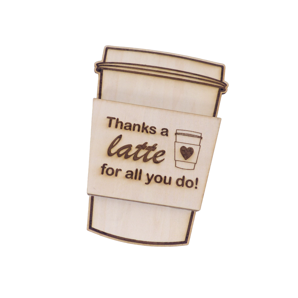 Gift Card / Cash Money Holder Laser Cut & Engraved Coffee Cup Wood Birthday-image