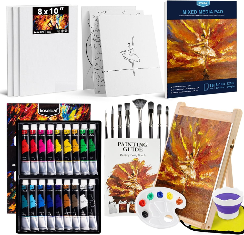 Acrylic Paint Set for Adults & Kids - 37PCS Painting Supplies Kit with 18 Colors