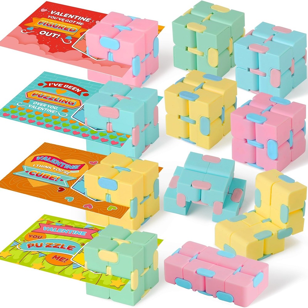 Valentines Day 24 Pack Kids Infinity Cubes with Cards Classroom Gifts  